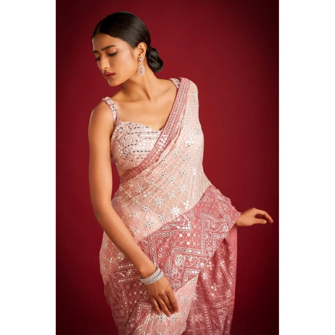 Light Pink New Designer Party Wear Sequence Work Saree