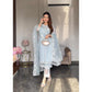 Sky Blue And White Designer Kurti Set