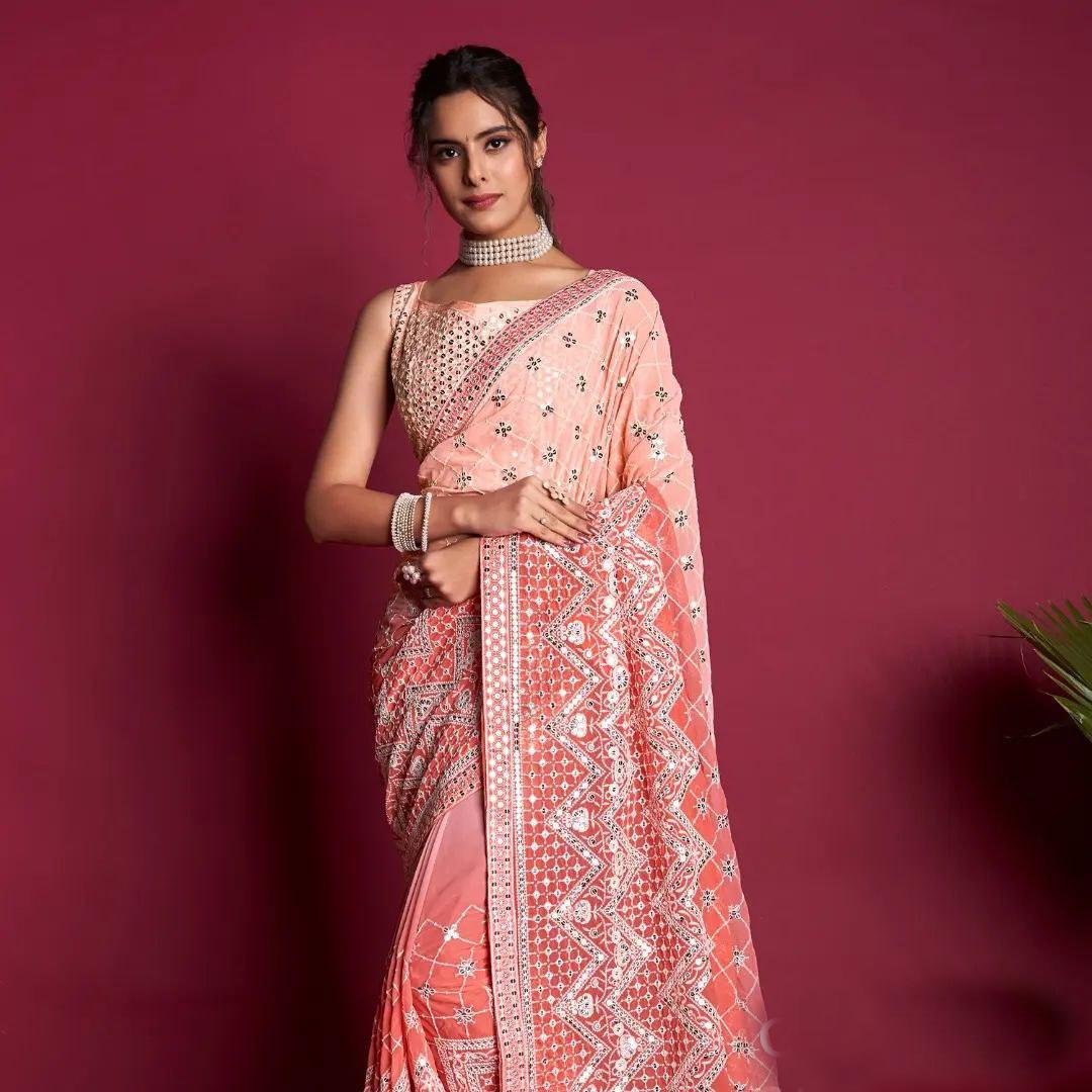 Light Pink New Designer Party Wear Sequence Work Saree