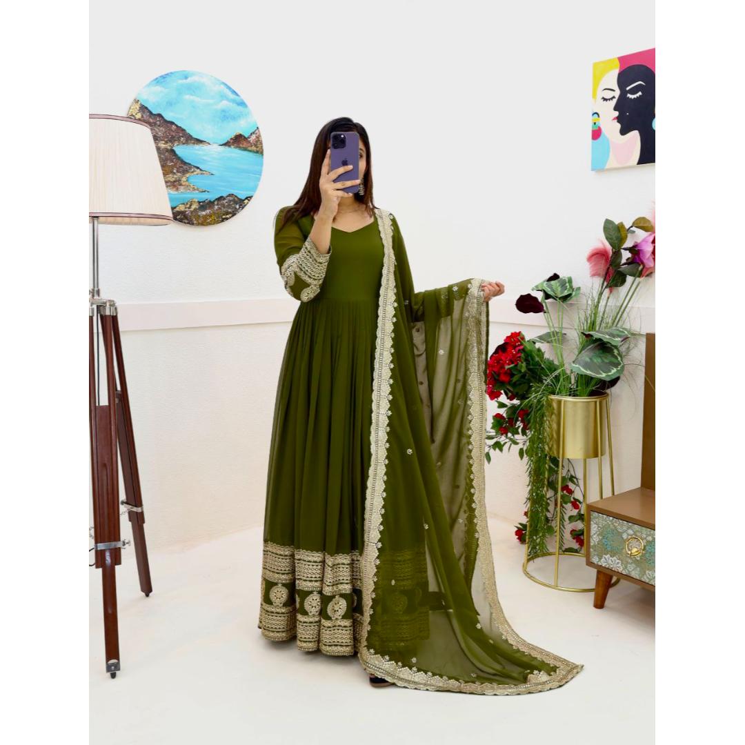 Mahendi Green Embroidery Worked Designer Anarkali Suit Set