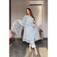 Sky Blue And White Designer Kurti Set