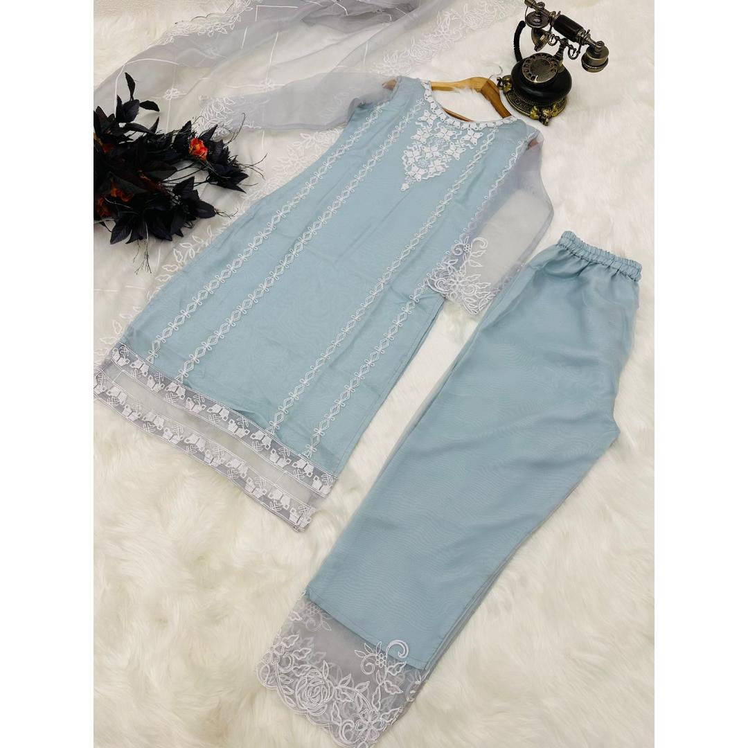 Sky Blue Kurti Design, Sky Blue Pakistani Suit