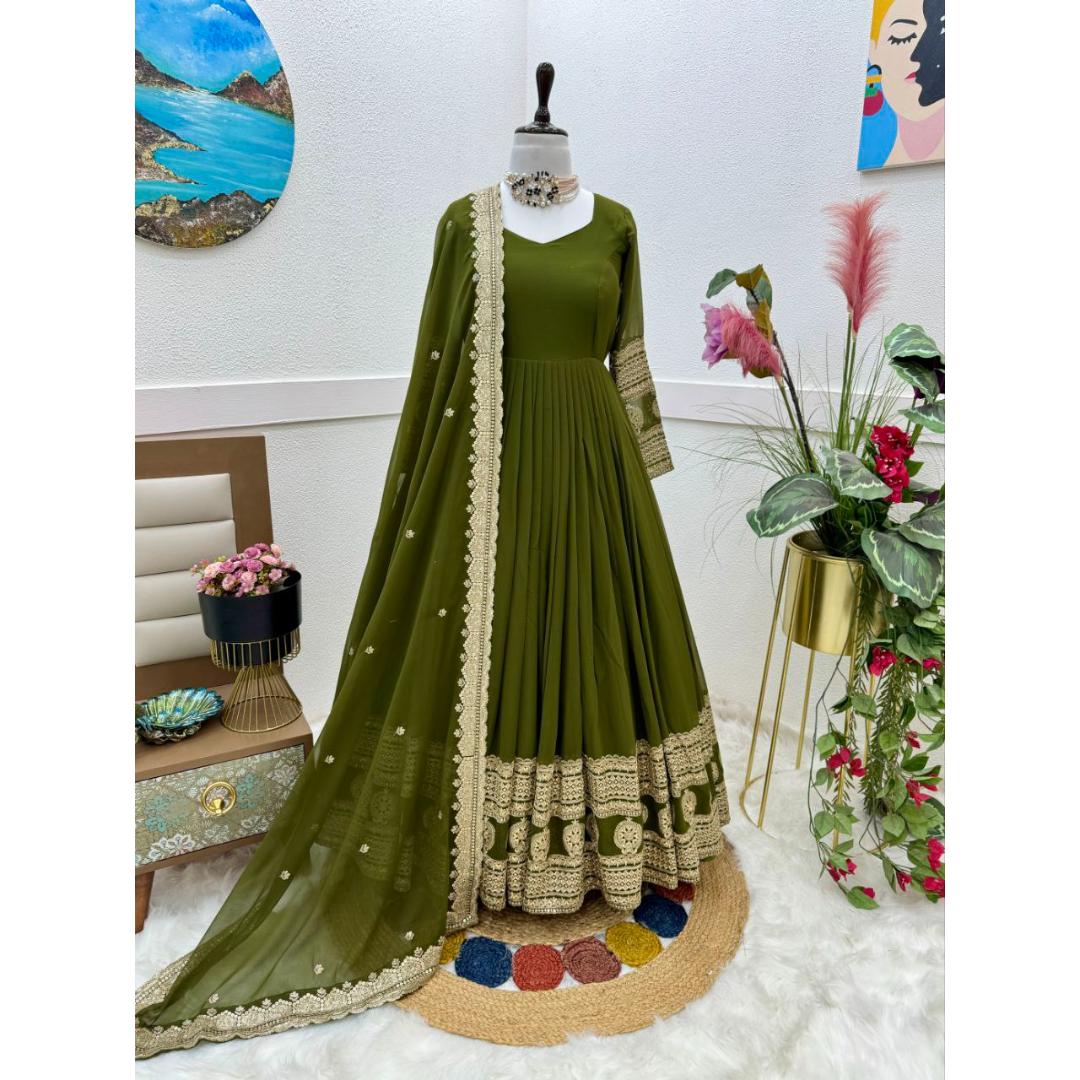 Mahendi Green Embroidery Worked Designer Anarkali Suit Set