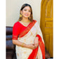 White And Red Soft Litchi Silk Saree