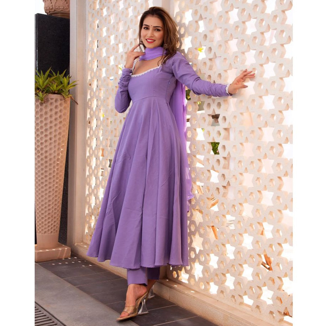 Organza Embroidery Pant Style Suit In Light Purple Colour - US3234328