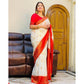 White And Red Soft Litchi Silk Saree