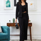 Black Lycra Solid Three Piece Outfits Blazer Co-Ord Set