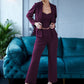 Purple Lycra Solid Three Piece Outfits Blazer Co-Ord Set