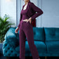 Purple Lycra Solid Three Piece Outfits Blazer Co-Ord Set