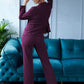 Purple Lycra Solid Three Piece Outfits Blazer Co-Ord Set