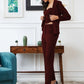 Wine Lycra Solid Three Piece Outfits Blazer Co-Ord Set
