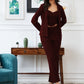 Wine Lycra Solid Three Piece Outfits Blazer Co-Ord Set