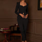 Black Sweetheart Neck Long Sleeves Top With Trousers