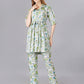 Green Cotton Print Top With Trouser Co-Ord Set