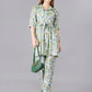 Green Cotton Print Top With Trouser Co-Ord Set