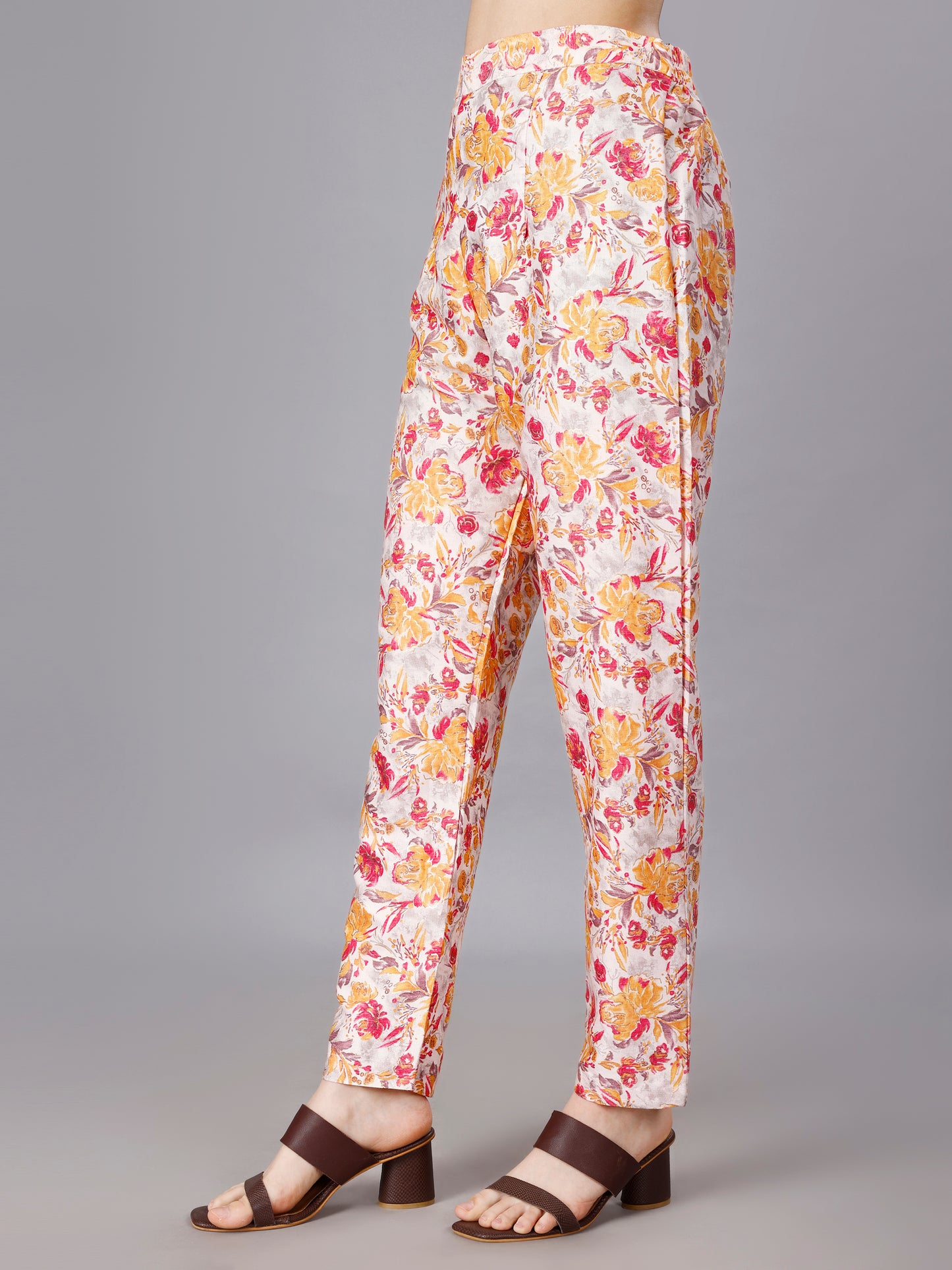 Orange Cotton Print Top With Trouser Co-Ord Set