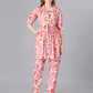 Pink Cotton Print Top With Trouser Co-Ord Set