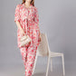 Pink Cotton Print Top With Trouser Co-Ord Set