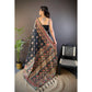 Beautiful Black Pure Kashmiri Floral Pattern Pallu Woven Silk Saree