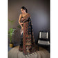 Beautiful Black Pure Kashmiri Floral Pattern Pallu Woven Silk Saree