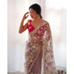 Purple Aari Embroidery And Stone Work Heavy Butterfly Net Fabric Designer Saree