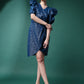 Blue Sheath Dress with Leg-O-Mutton Sleeves