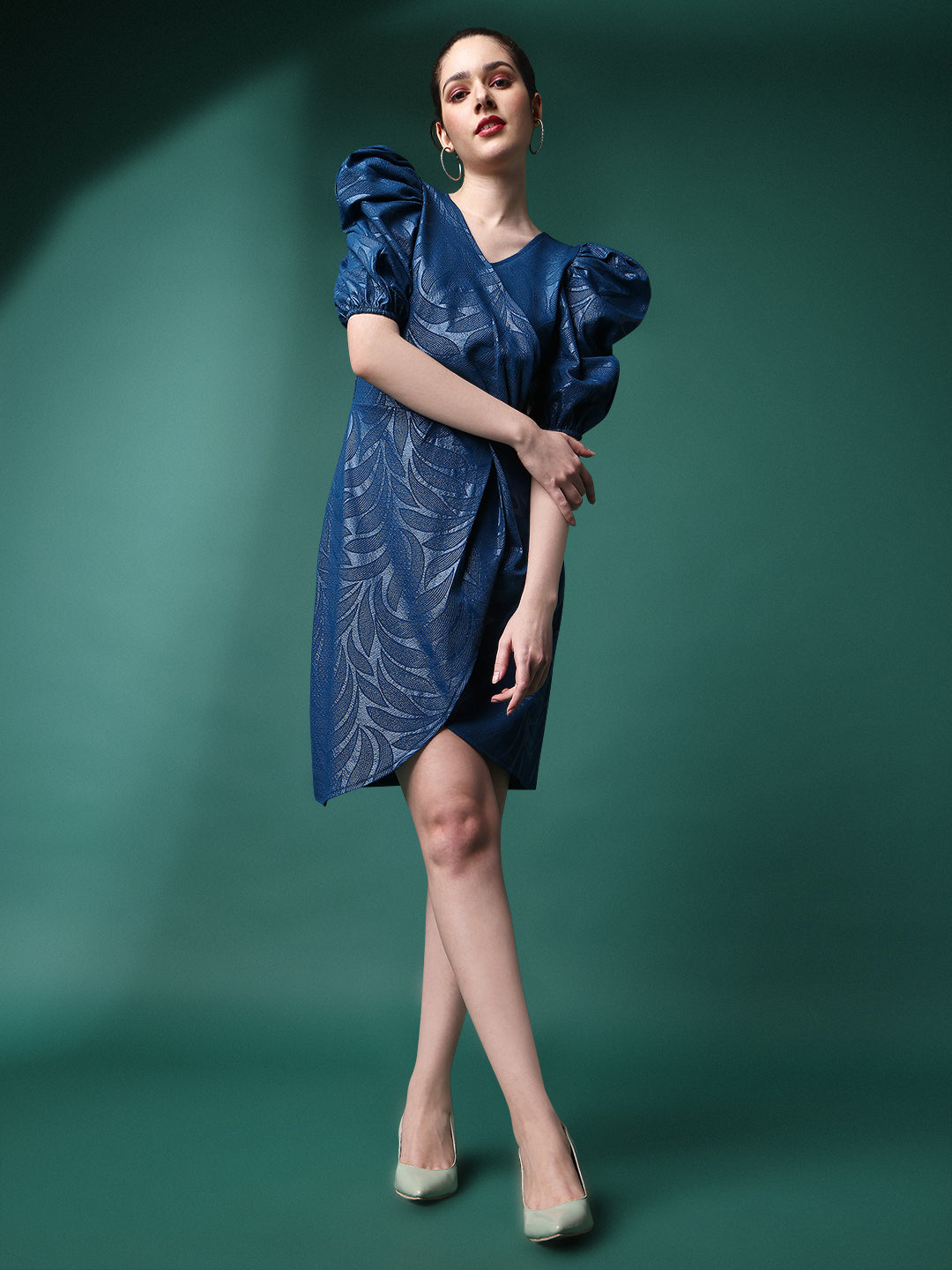 Blue Sheath Dress with Leg-O-Mutton Sleeves