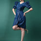 Blue Sheath Dress with Leg-O-Mutton Sleeves