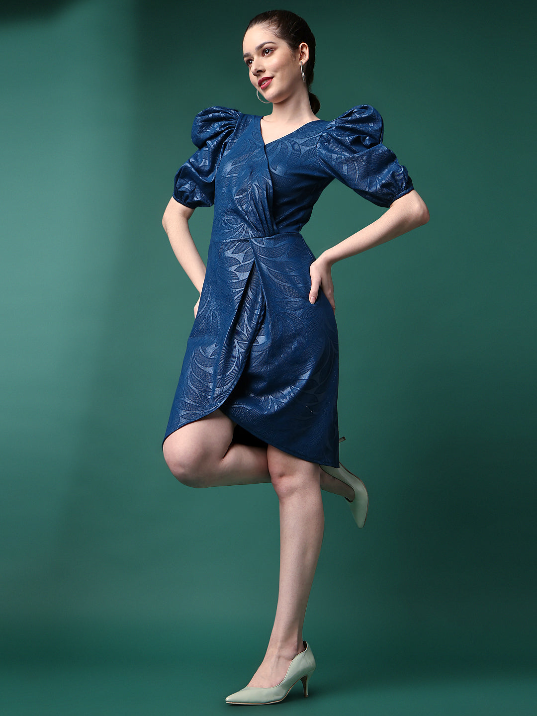 Blue Sheath Dress with Leg-O-Mutton Sleeves