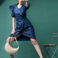 Blue Sheath Dress with Leg-O-Mutton Sleeves