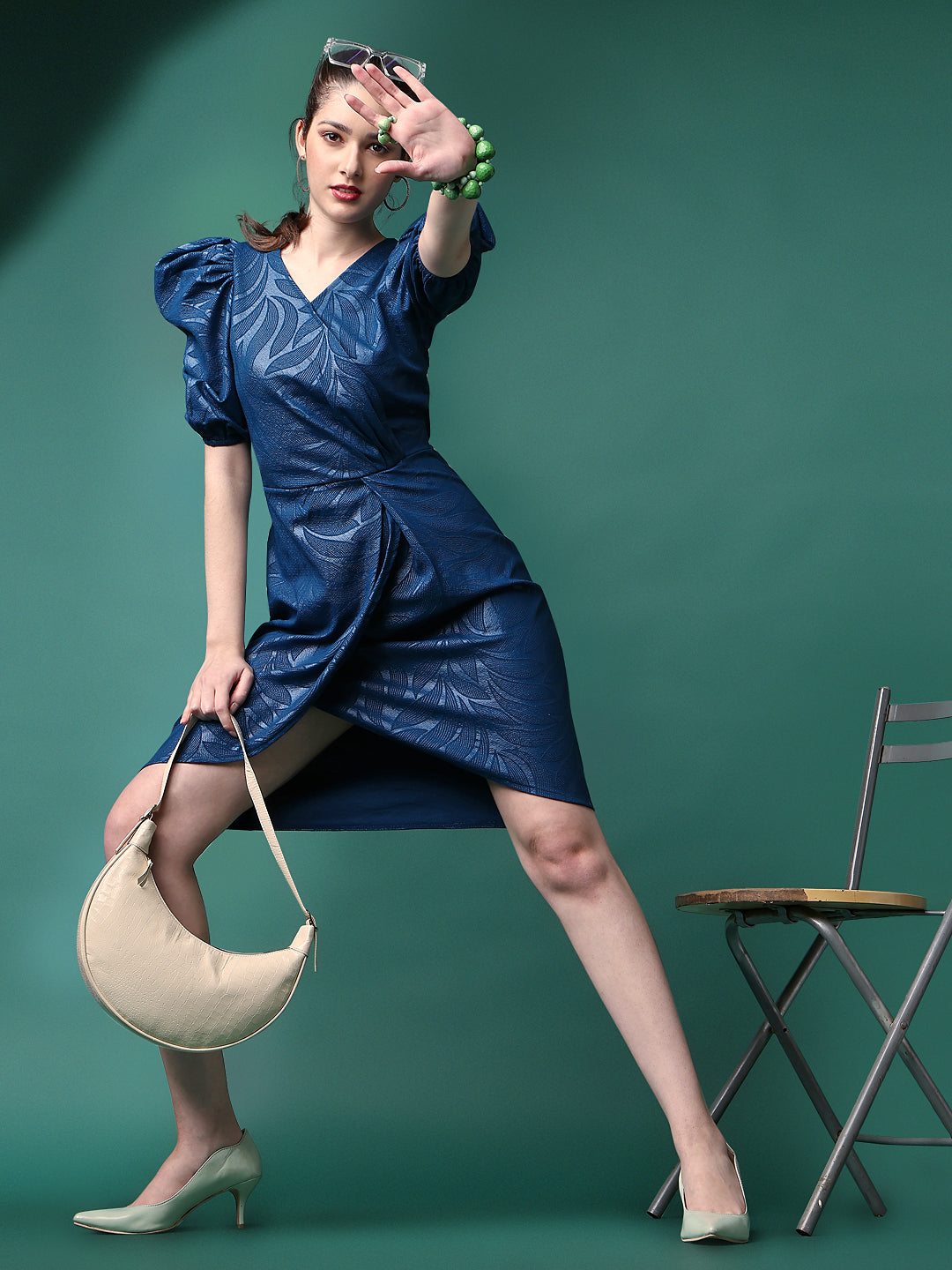 Blue Sheath Dress with Leg-O-Mutton Sleeves