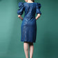 Blue Sheath Dress with Leg-O-Mutton Sleeves