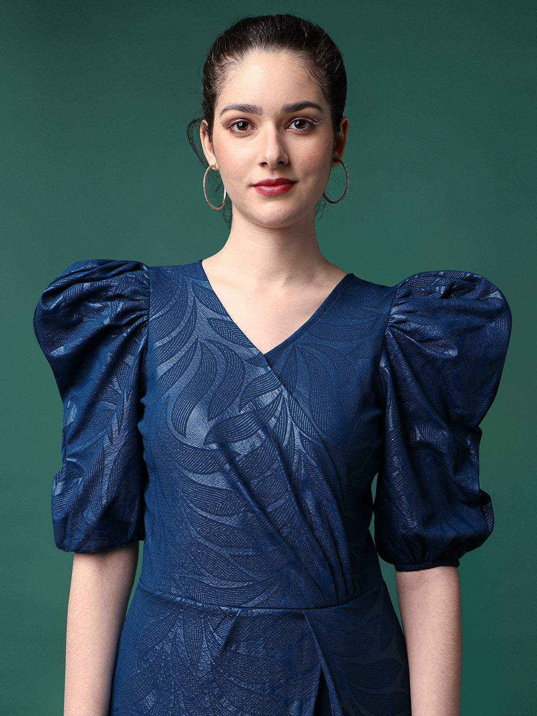 Blue Sheath Dress with Leg-O-Mutton Sleeves