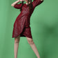 Marron Sheath Dress with Leg-O-Mutton Sleeves