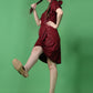 Marron Sheath Dress with Leg-O-Mutton Sleeves