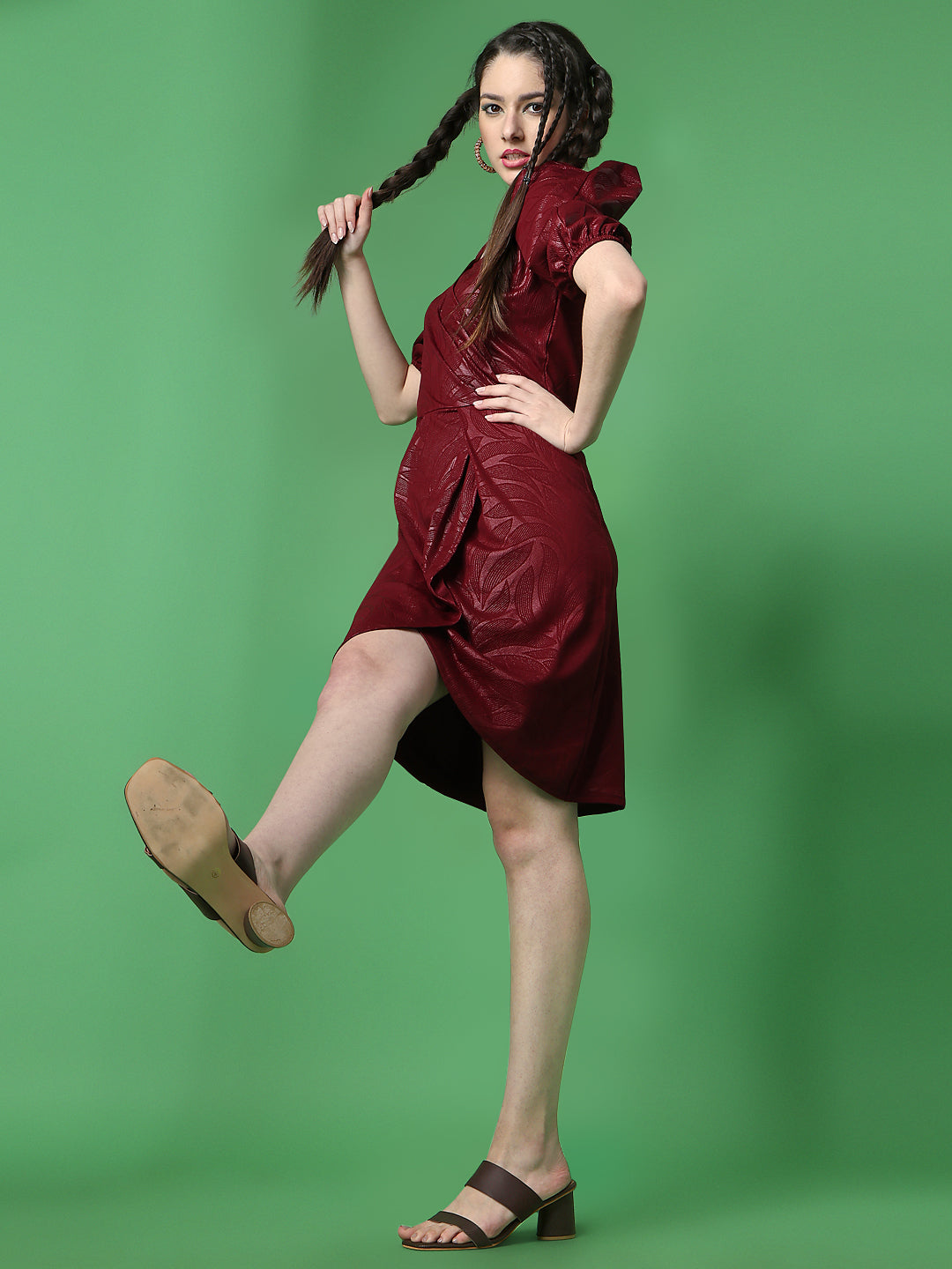 Marron Sheath Dress with Leg-O-Mutton Sleeves