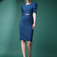 Blue Round-Neck Bodycon Dress with Puff Sleeves