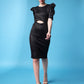 Black Round-Neck Bodycon Dress with Puff Sleeves