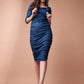 Blue Bodycon Dress with Puff Sleeves