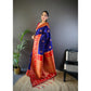 Blue And Red Pure Soft Banarasi Zari Woven Silk Saree