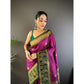 Purple And Golden Pure Soft Banarasi Zari Woven Silk Saree