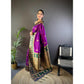 Purple And Green Pure Soft Banarasi Zari Woven Silk Saree