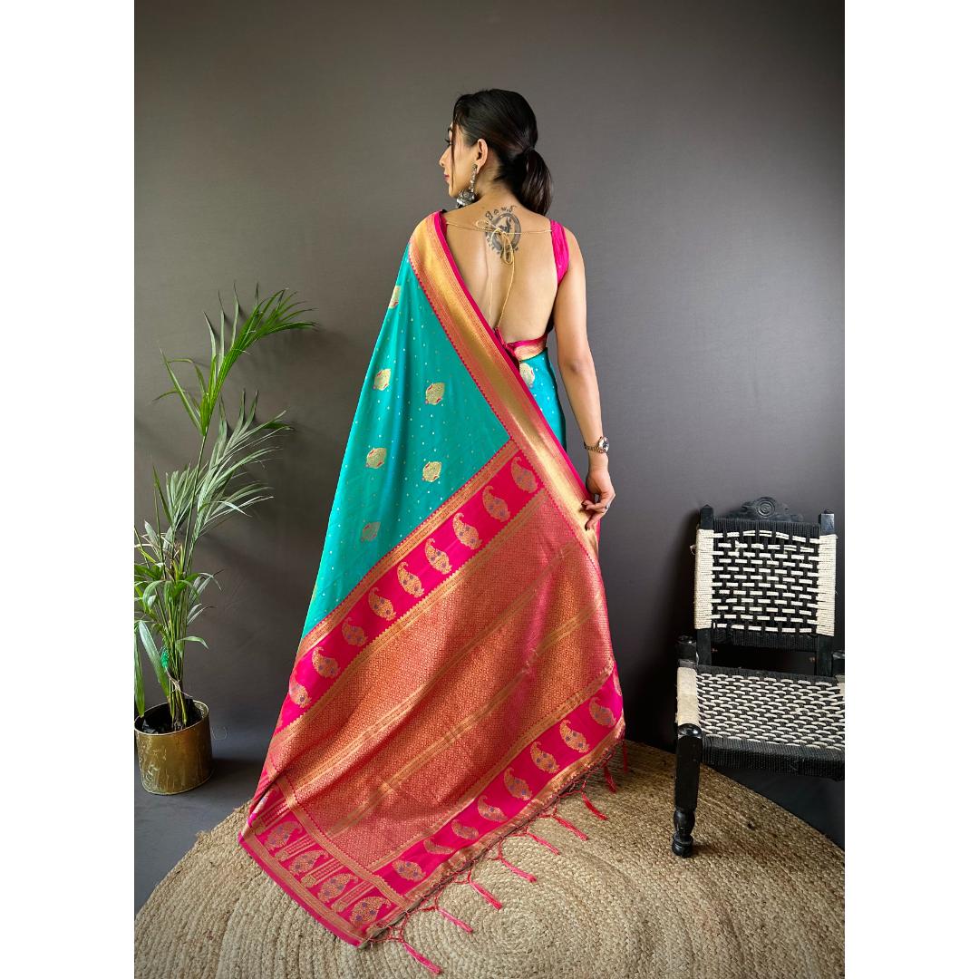 Sky Blue And Pink Pure Soft Banarasi Zari Woven Silk Saree