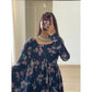 Navy Blue Floral Printed Long Kurtis
