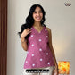 Rose Pink Heart Embroidery Work Halter Neck Sleeveless Short Kurti