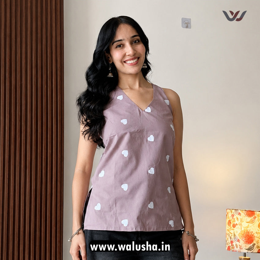 Dusty Heart Embroidery Work Halter Neck Sleeveless Short Kurti