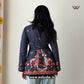 Navy Blue Traditional Folk Art Printed Corset Back Bell Sleeve Short Kurti
