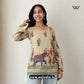 Beige Ethnic Elephant And Floral Printed Corset Back Bell Sleeve Short Kurti