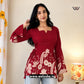 Maroon Floral Printed Side Corset Fitted Short Kurti