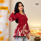 Maroon Floral Printed Side Corset Fitted Short Kurti